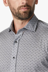 34 Heritage Grey Melange Leaf Print Knit Shirt