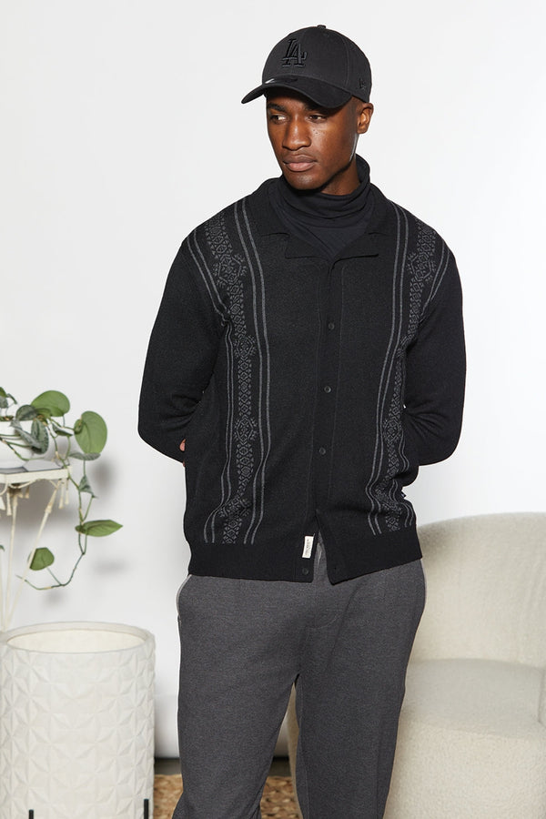 Civil Society Black Knit Full Placket Sweater Shirt