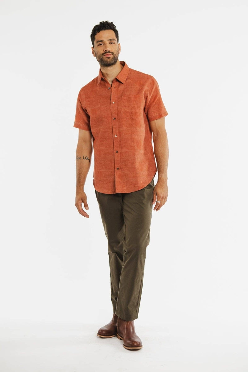 Faire,Bridge & Burn, Bridge & Burn Rust Diamond Textured Slim Fit Shirt, Orange, Small-39-TagSMedium-41-TagMLarge-44-TagL