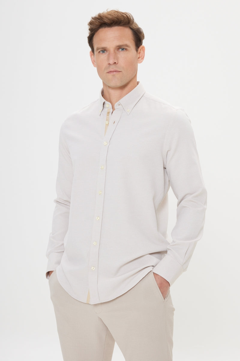 Wholesale,Altinyildiz Classics, Altinyildiz Classics Beige Textured Dobby Slim Fit Shirt, Tan, Large-44-TagLExtra Large-47-TagXLExtra Extra Large-50-TagXXL