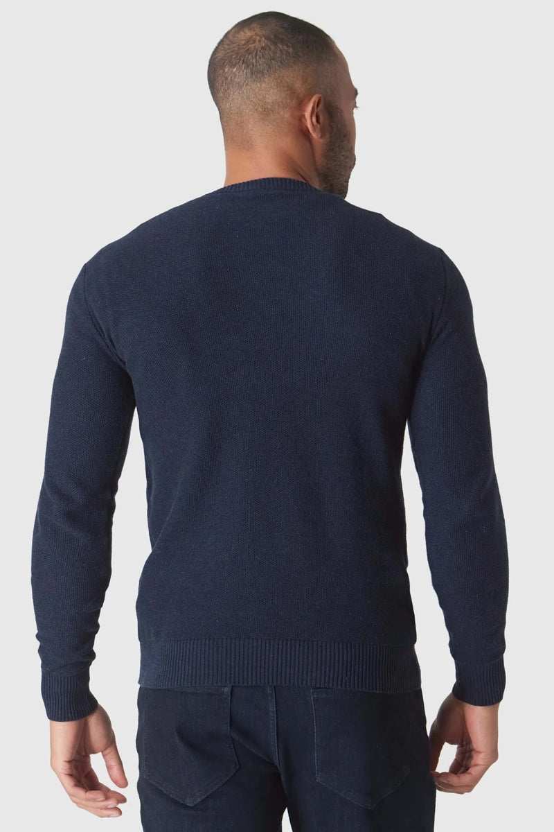 Faire,True Classic, True Classic Heather Navy Pique Crew Sweater, Blue, Large-40-TagL