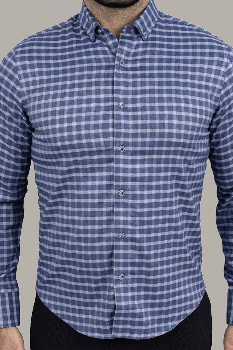 Wholesale,Twillory, Twillory Denim Windowpane Untuckable Shirt, Blue, Small-40-TagSSmall-41-TagSMedium-43-TagM