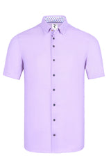 R2 Amsterdam Lavender Geo Knitted Short Sleeve Button Up Shirt