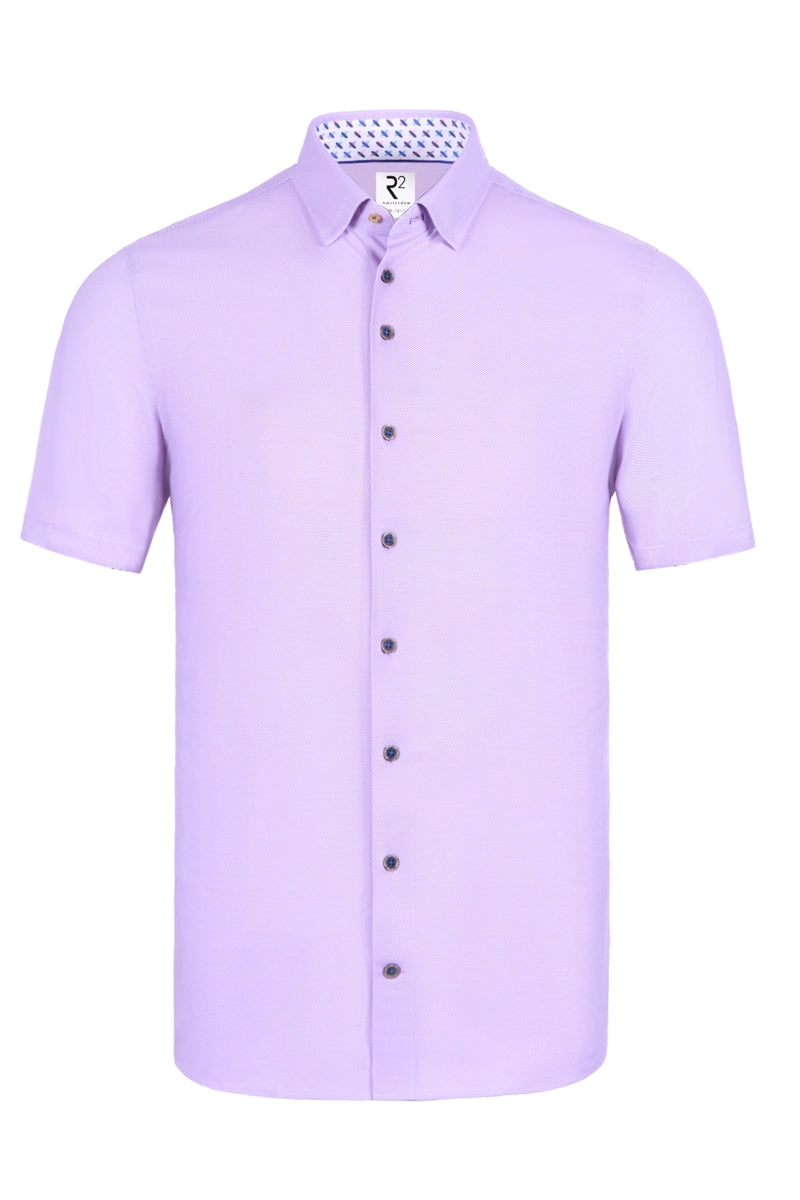 Direct From Brand,R2 Amsterdam, R2 Amsterdam Lavender Geo Knitted Short Sleeve Button Up Shirt, Purple, Extra Large-48-Tag43