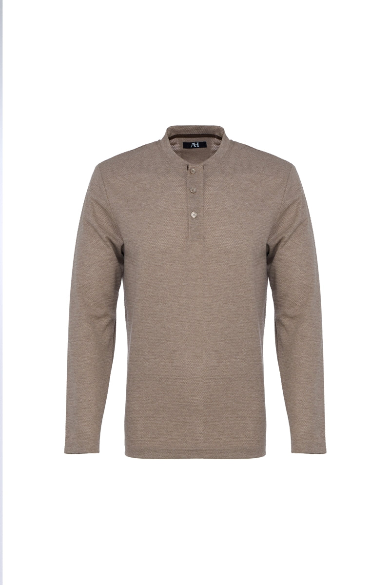 Wholesale,American Heritage, American Heritage Light Brown Waffle Dobby Henley, Brown, Medium-43-TagM