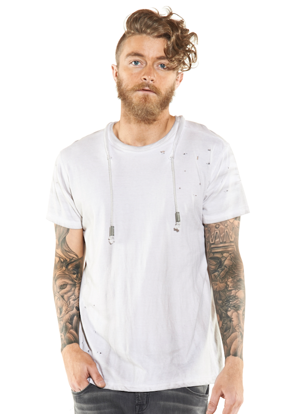 Reese De Luca Dirty White Jersey T-Shirt with Drawstring Neck