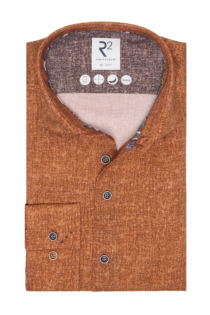 Direct From Brand,R2 Amsterdam, R2 Amsterdam Brick Tencel Shirt, Brown, Medium-44-Tag40Large-46-Tag42