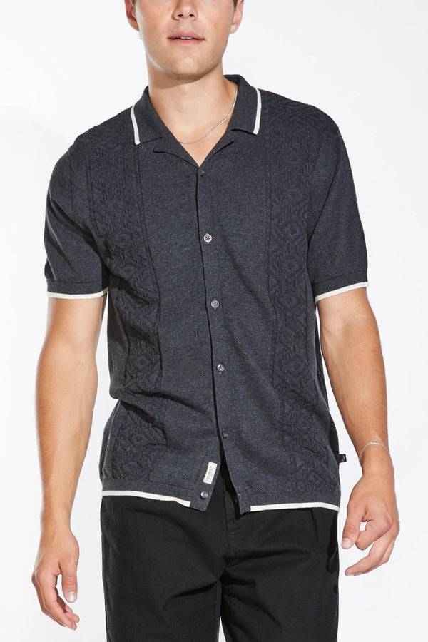 Civil Society Heather Dark Charcoal Jacquard Sweater Knit Textured Shirt