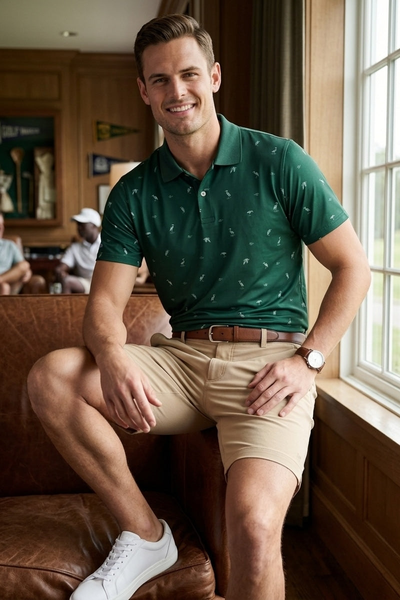 Wholesale,Bonobos, Bonobos Green Bird Print Performance UPF 50 Polo, Green, Small-44-TagSMedium-46-TagMLarge-48-TagLExtra Large-50-TagXLExtra Extra Large-54-TagXXL
