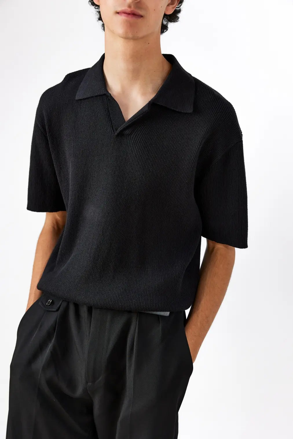 Faire,Common Market, Common Market Black Relaxed Fit Short Sleeve Polo, Black, Extra Extra Large-48-TagXXLExtra Large-47-TagXLMedium-40-TagMLarge-42-TagLLarge-44-TagXLSmall-39-TagS
