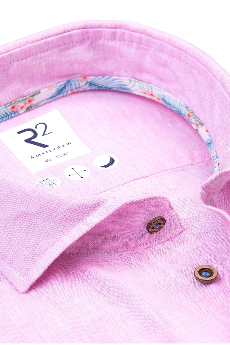 Direct From Brand,R2 Amsterdam, R2 Amsterdam Light Pink Linen Shirt, Pink, Large-46-Tag42Small-41-Tag38