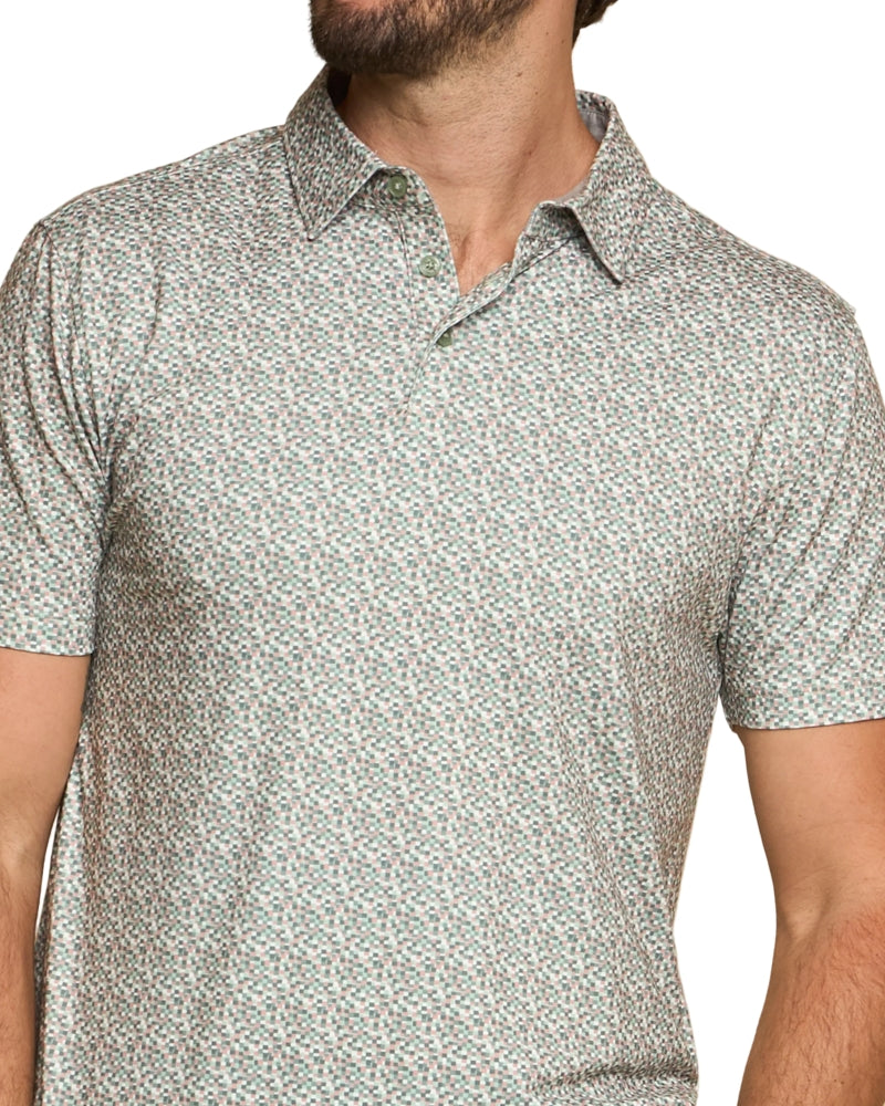Wholesale,Fundamental Coast, Fundamental Coast Green/Tan Geo Pixels Print Polo, Green, Small-40-TagSMedium-42-TagMLarge-45-TagLExtra Large-48-TagXL