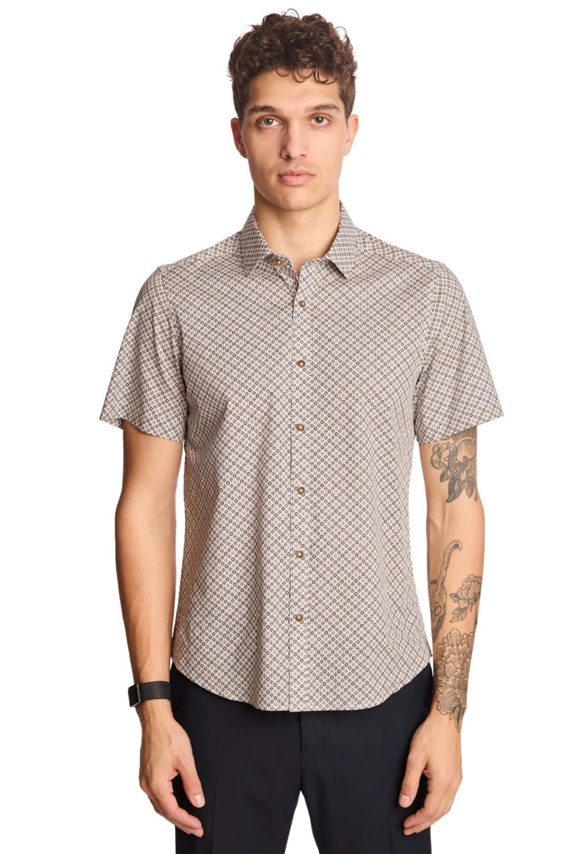 Wholesale,Paisley & Gray, Paisley & Gray Tan/Navy Floral Print Shirt, Tan, Extra Large-47-TagXL