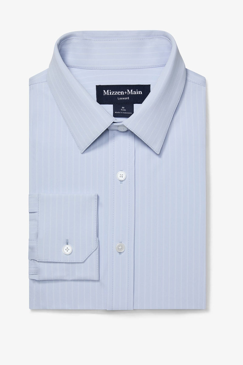 Wholesale,Mizzen + Main, Mizzen + Main Sky Blue Pinstripe Trim Dress Shirt, Blue, Large-46-TagL