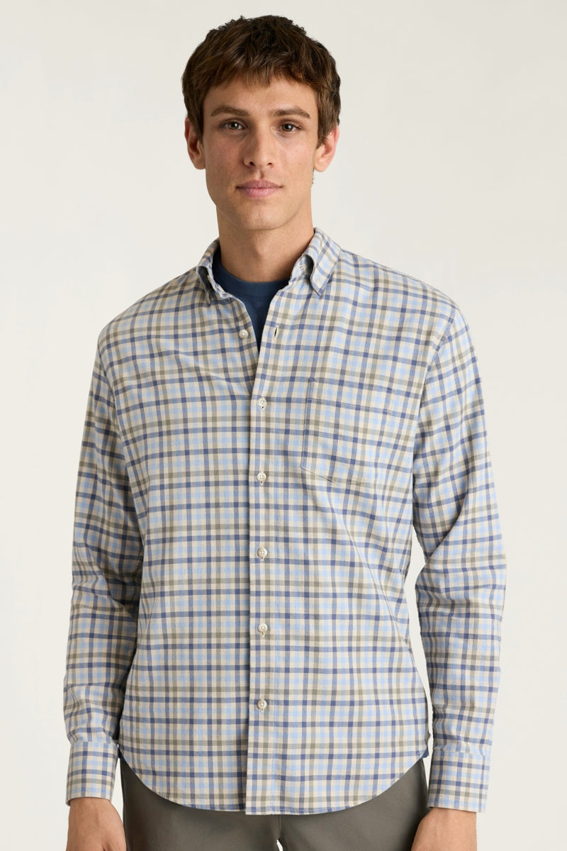 Wholesale,Bonobos, Bonobos Blue/Cream Check Stretch Flannel Slim Fit Shirt, Blue, Small-39-TagSLarge-45-TagLExtra Extra Large-51-TagXXLExtra Large-48-TagXLMedium-43-TagM