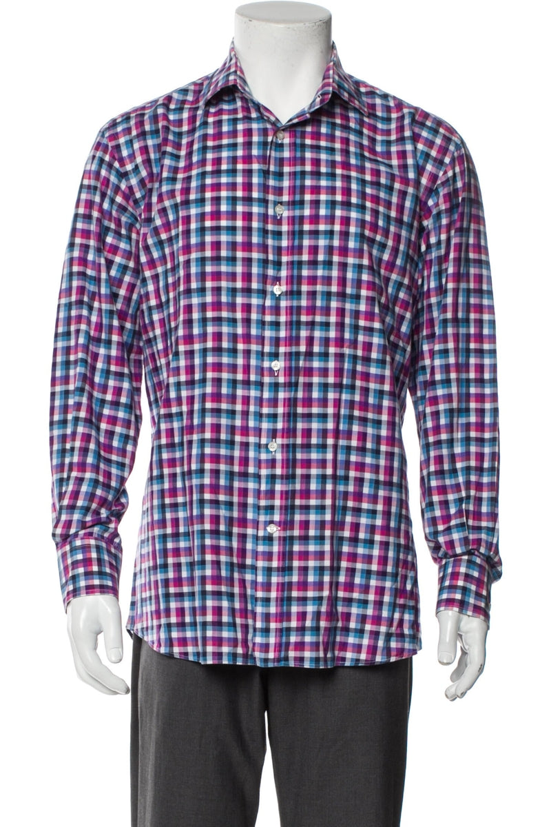RealReal,Etro, Etro Pink Multi Plaid Print Long Sleeve Shirt, Pink, Large-46-Tag42