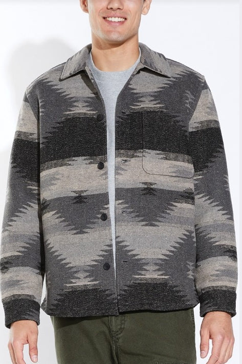 Wholesale,Civil Society, Civil Society Dark Grey Aztec Print Soft Knit Shacket, Grey, Medium-44-TagM