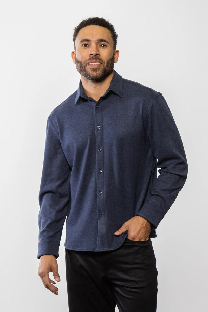 Wholesale,Mason Cruz, Mason Cruz Indigo BLue Knit Button Up Shirt, Blue, Small-41-TagSMedium-43-TagMExtra Large-48-TagXL