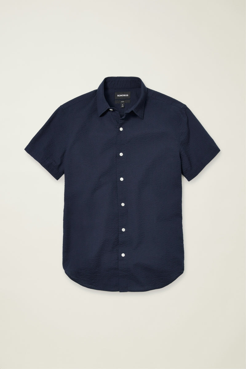 Wholesale,Bonobos, Bonobos Dark Navy Seersucker Short Sleeve Shirt, Blue, Large-45-TagL