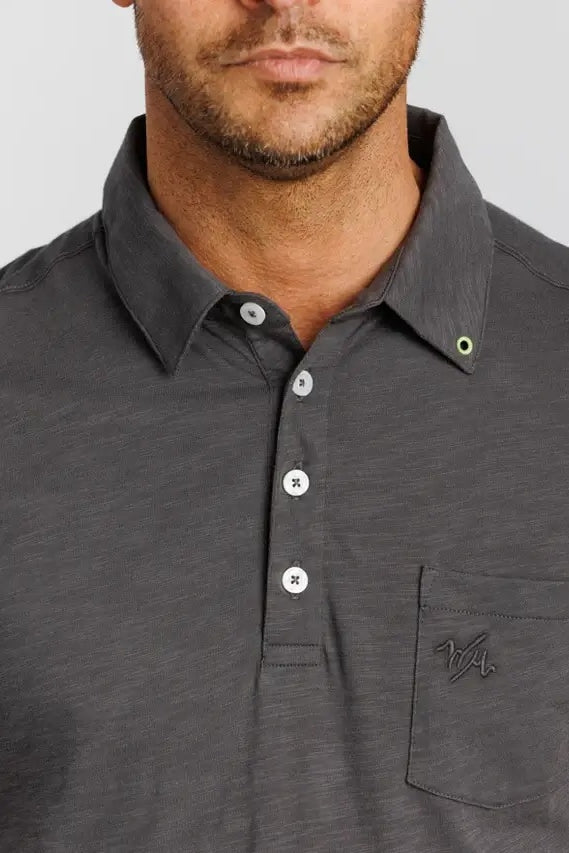 Faire,William Murray Golf, William Murray Golf Heather Charcoal Corner Pocket Polo, Grey, Small-37-TagSMedium-40-TagMLarge-43-TagLExtra Large-46-TagXLExtra Extra Large-50-TagXXL