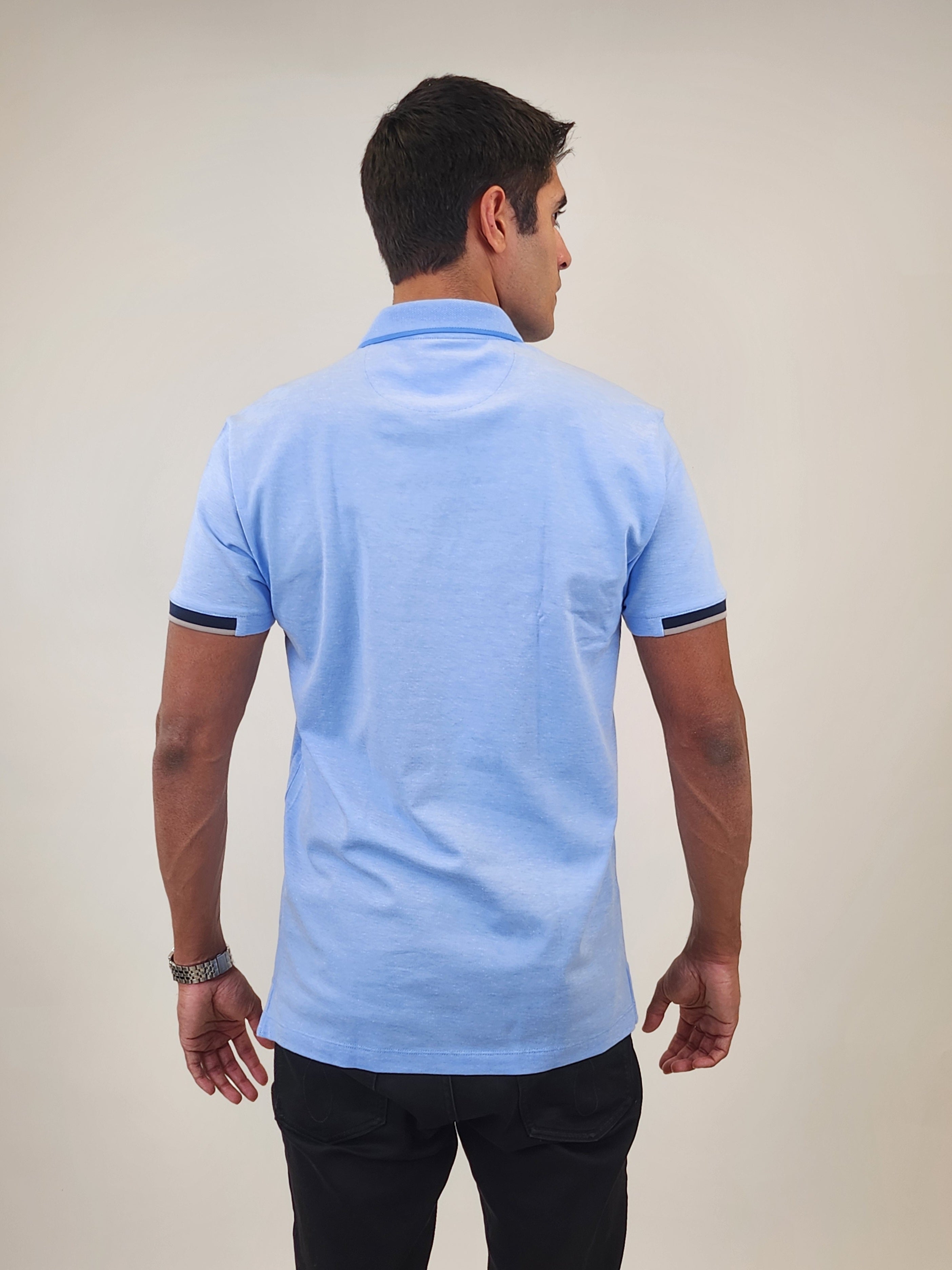 Brand Partner,R2 Amsterdam, R2 Amsterdam Sky Blue Solid Polo, Blue, Large-42-TagL
