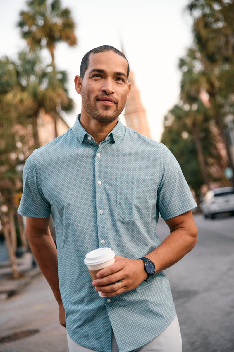 Wholesale,Mizzen + Main, Mizzen + Main Muted Green Clover Print Trim Fit Shirt, Green, Medium-43-TagM