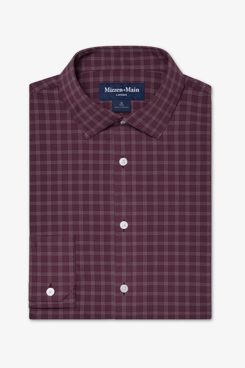 Wholesale,Mizzen + Main, Mizzen + Main Burgundy Performance Plaid Classic Shirt, Red, Extra Extra Large-54-TagXXL