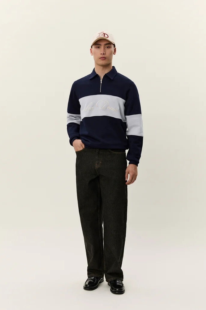 Wholesale,Les Deux, Les Deux Navy with White Qtr Zip Sweatshirt, Blue, Extra Small-42-TagXSSmall-44-TagSMedium-46-TagMLarge-48-TagLExtra Large-50-TagXL