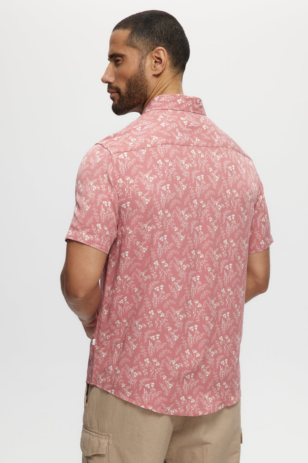 Faire,Julian & Mark, Julian & Mark Coral Floral Print Short Sleeve Rayon Shirt, Pink, Medium-44-TagM