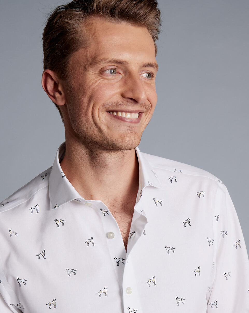 Wholesale,Charles Tyrwhitt, Charles Tyrwhitt White Dalmatian Print Semi-Spread Collar Non-Iron Classic Fit Shirt, White, Extra Large-48-TagL