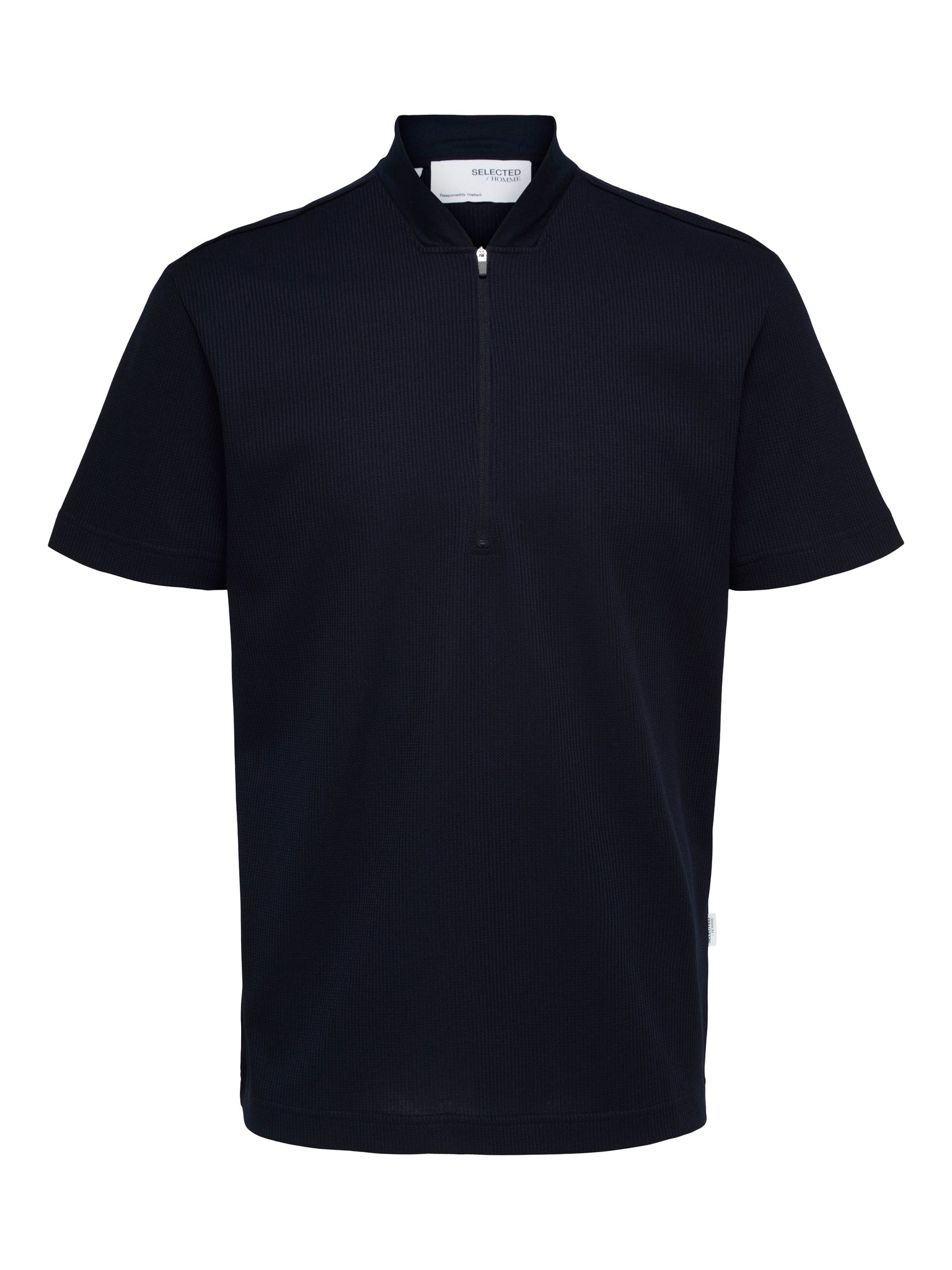Wholesale,Selected Homme, Selected Homme Navy Ribbed Collarless Zip Shortsleeve Polo, Blue, Large-45-TagL