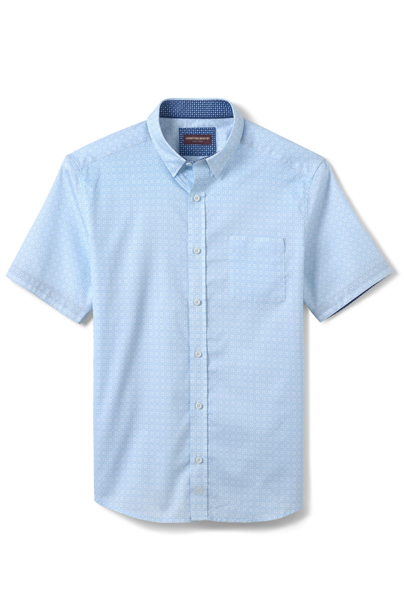 Wholesale,Johnston & Murphy, Johnston & Murphy Light Blue Airplane Grid Print Airy Cotton Blend Button Up Shirt, Blue, Medium-45-TagMLarge-47-TagLExtra Large-50-TagXLExtra Extra Large-54-TagXXL