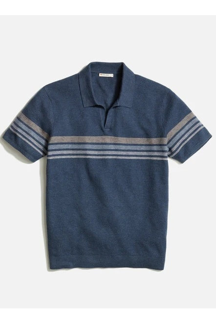 Wholesale,Marine Layer, Marine Layer Navy with Neutral Stripe Sweater Polo, Blue, Extra Extra Large-50-TagXXL