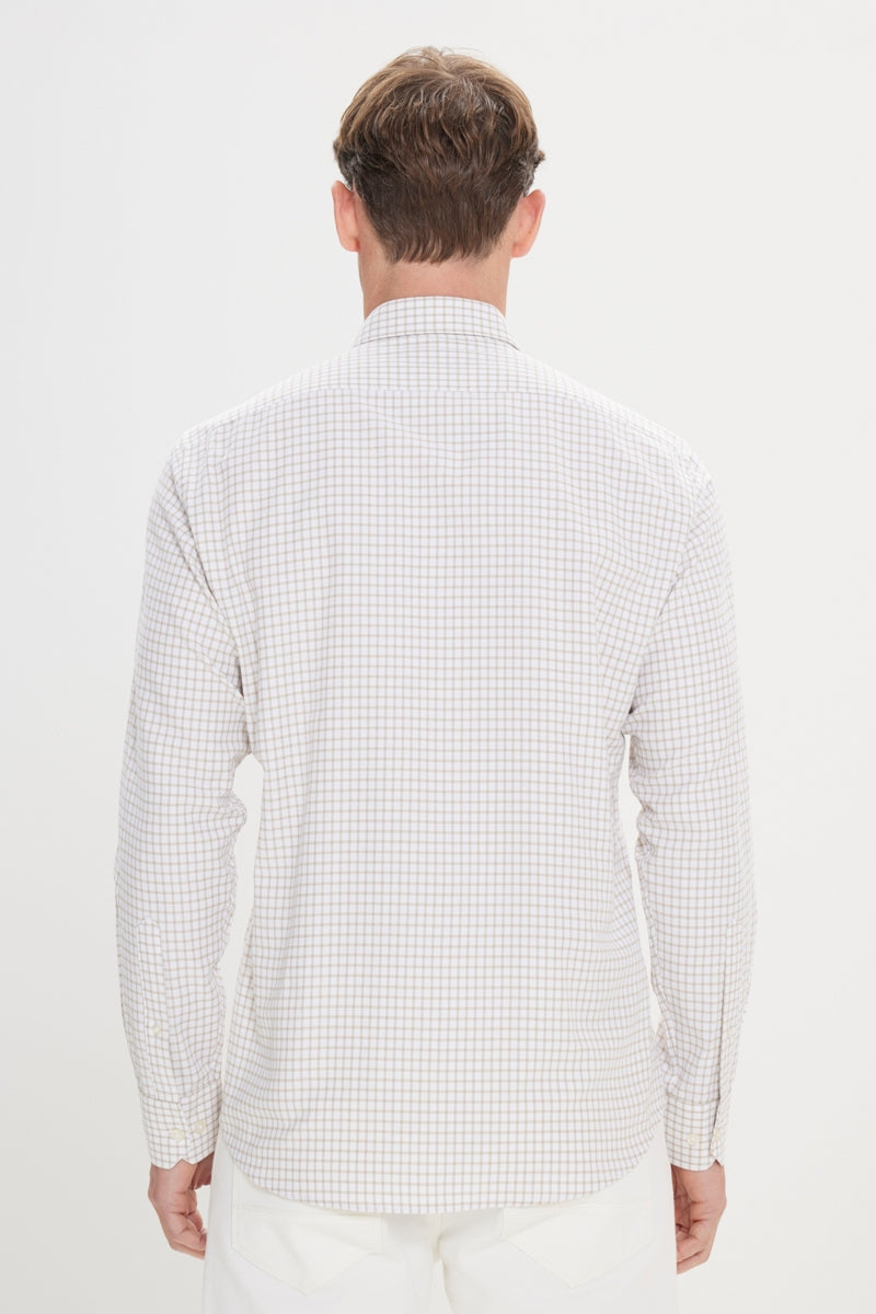 Wholesale,Altinyildiz Classics, Altinyildiz Classics Beige/White Plaid Seersucker Patterned Comfort Fit Shirt, Tan, Extra Large-48-TagXL