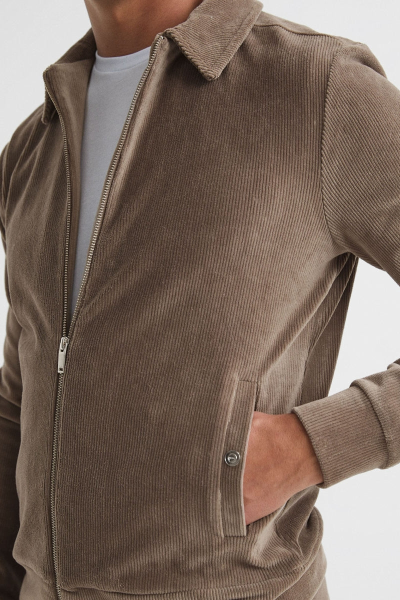 Direct From Brand,Reiss, Reiss Mocha Corduroy Track Jacket, Brown, Small-42-TagS