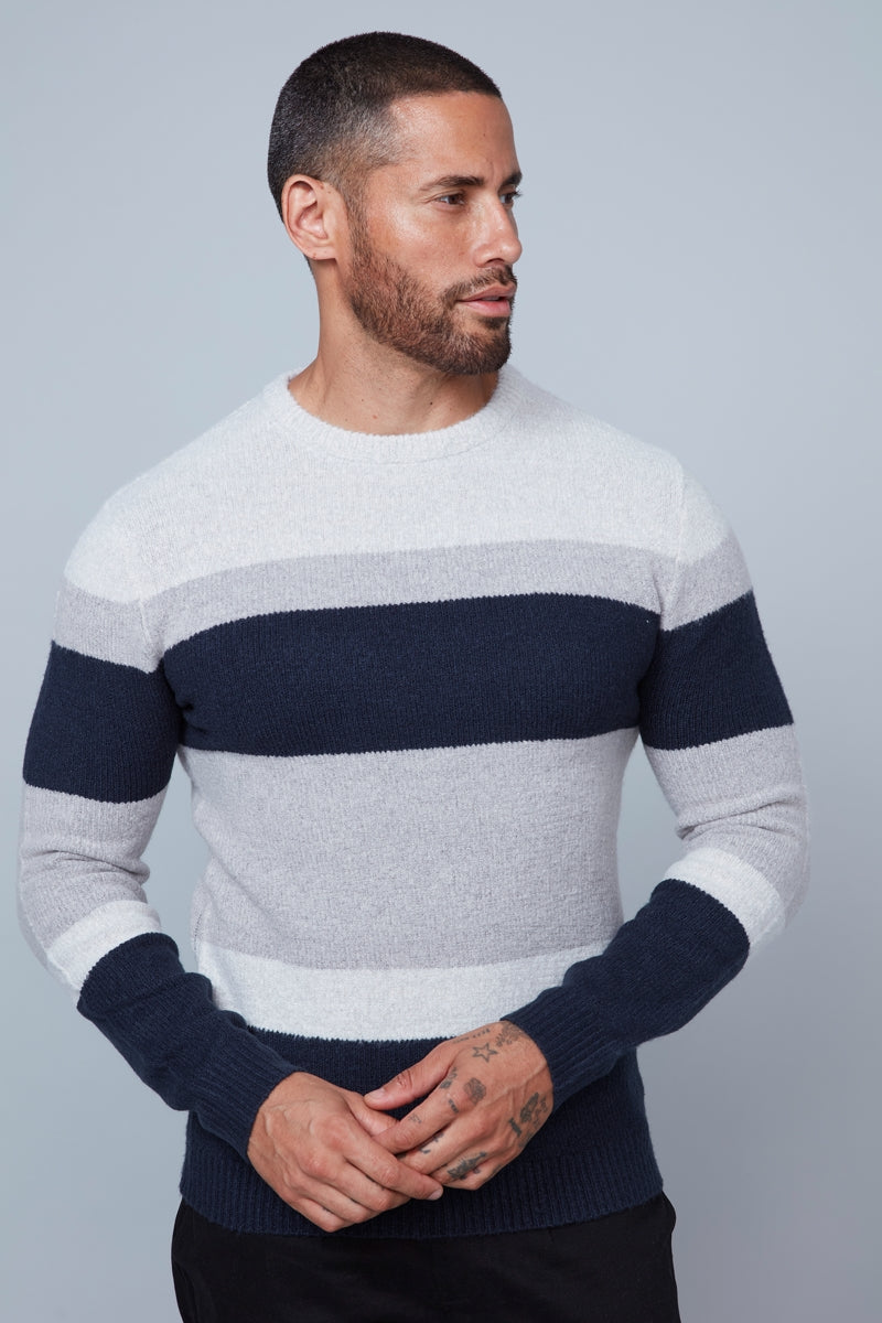 Wholesale,HEDGE, HEDGE Grey/Navy Colorblock Crewneck Sweater, Grey, Extra Large-46-TagXL