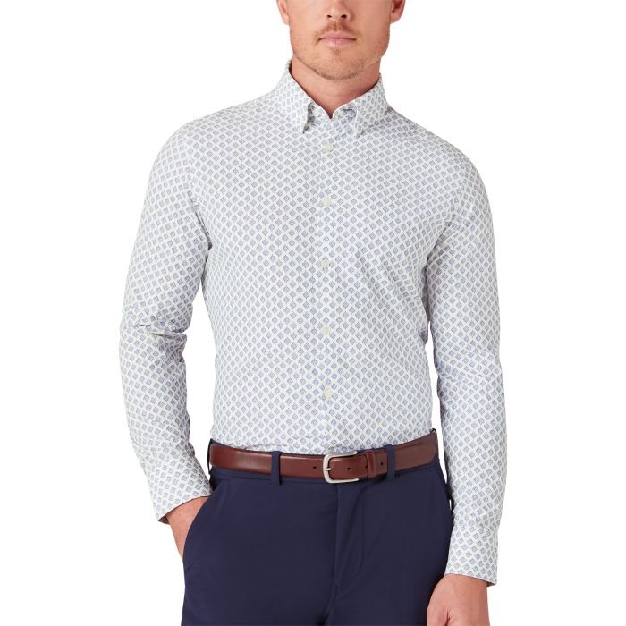 Wholesale,Mizzen + Main, Mizzen + Main White Fern Geo Print Trim Fit Long Sleeve Dress Shirt, White, Medium-43-TagM