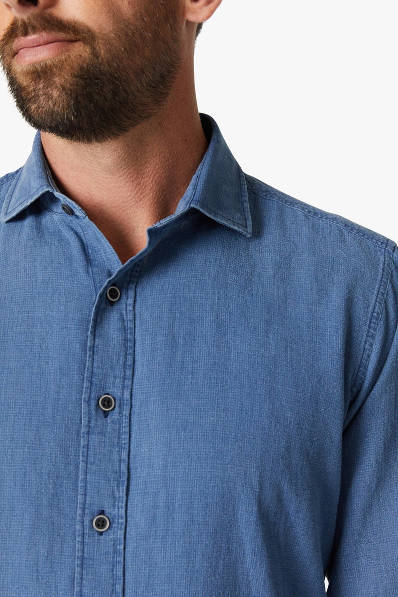 Wholesale,34 Heritage, 34 Heritage Indigo Mini Check Waffle Textured Shirt, Blue, Medium-44-TagMLarge-48-TagLExtra Large-50-TagXLExtra Extra Large-54-TagXXLSmall-42-TagS