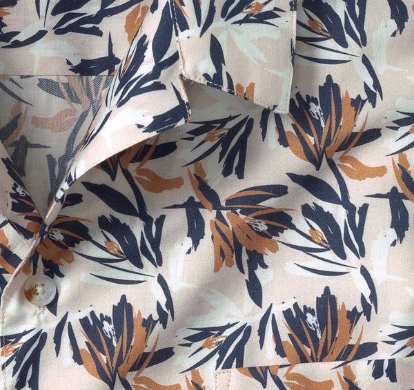 Johnston & Murphy Tan Foliage Print Cotton/Modal Blend Short Sleeve Camp Shirt