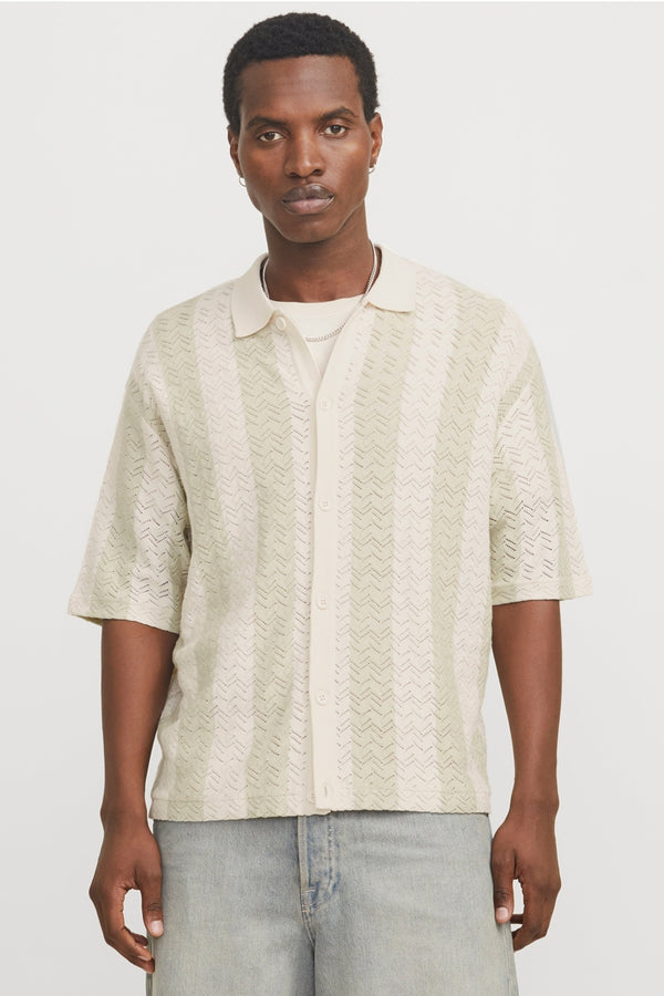 Jack & Jones Cream/Green Striped Textured Shirt