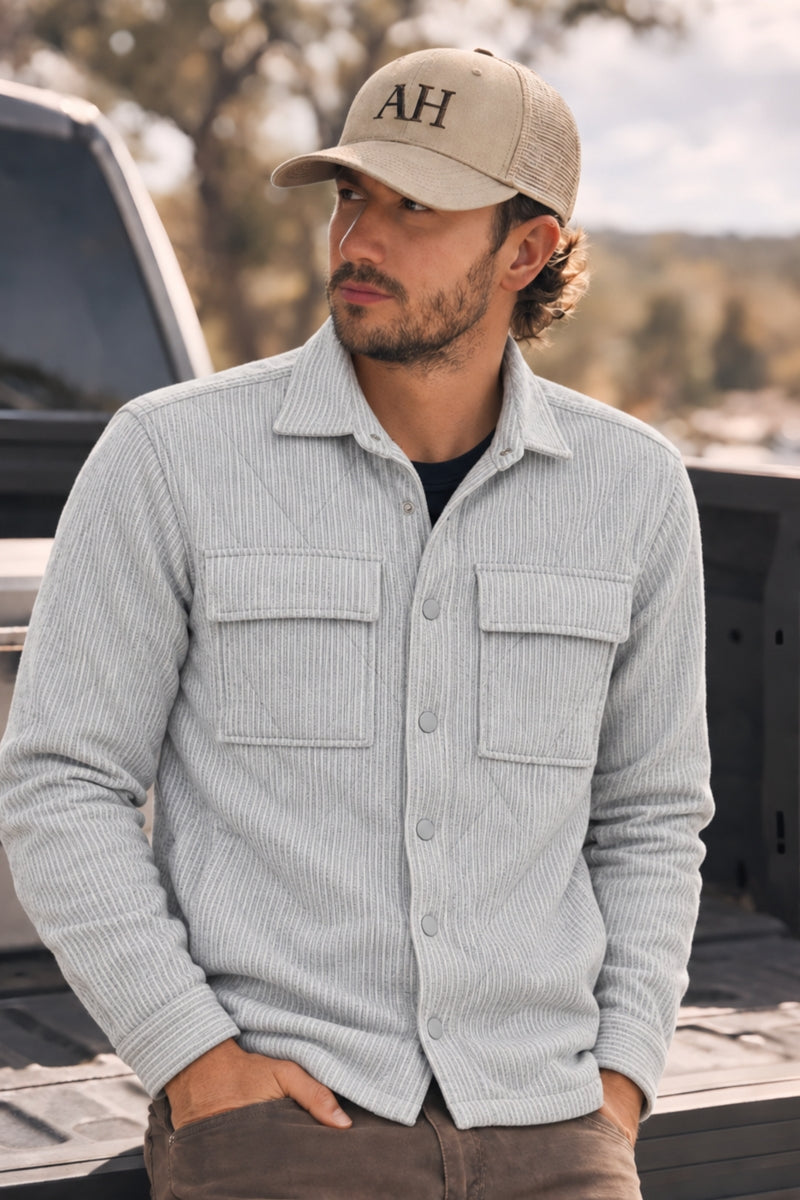 Wholesale,American Heritage, American Heritage Grey/White Vertical Stripe Quilted Knit Jacket, Grey, Medium-44-TagMLarge-46-TagL
