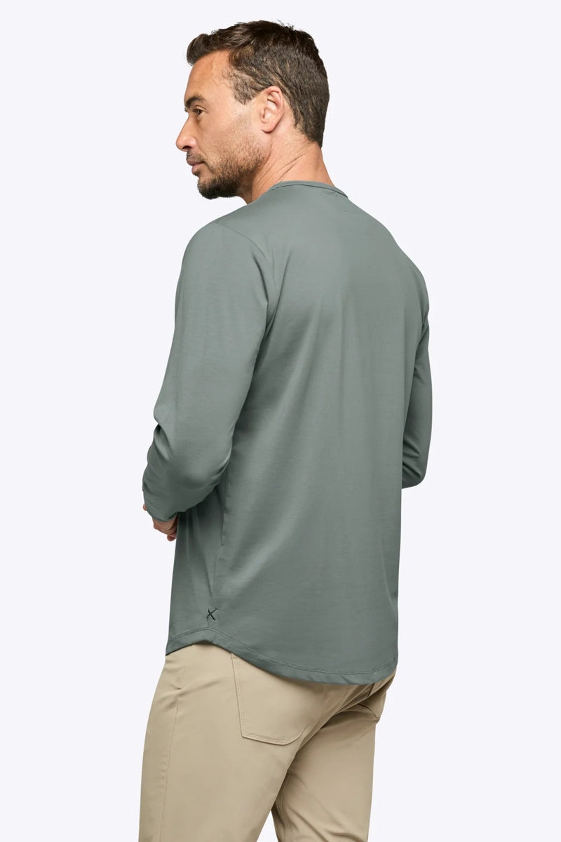 Wholesale,CUTS, CUTS Sage Curve-Hem Buttery Soft Henley, Green, Small-39-TagSMedium-41-TagMLarge-43-TagLExtra Large-45-TagXL