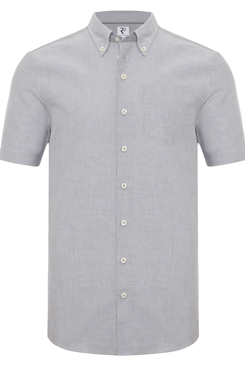 Direct From Brand,R2 Amsterdam, R2 Amsterdam Grey 100% Cotton Short Sleeve Button Up Shirt, Grey, Medium-44-Tag41