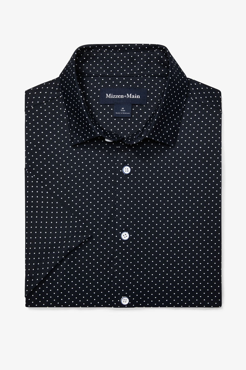 Wholesale,Mizzen + Main, Mizzen + Main Navy Dot Print No-Tuck Trim Shirt, Blue, Small-41-TagSMedium-43-TagMLarge-46-TagLExtra Extra Large-52-TagXXLExtra Large-49-TagXL