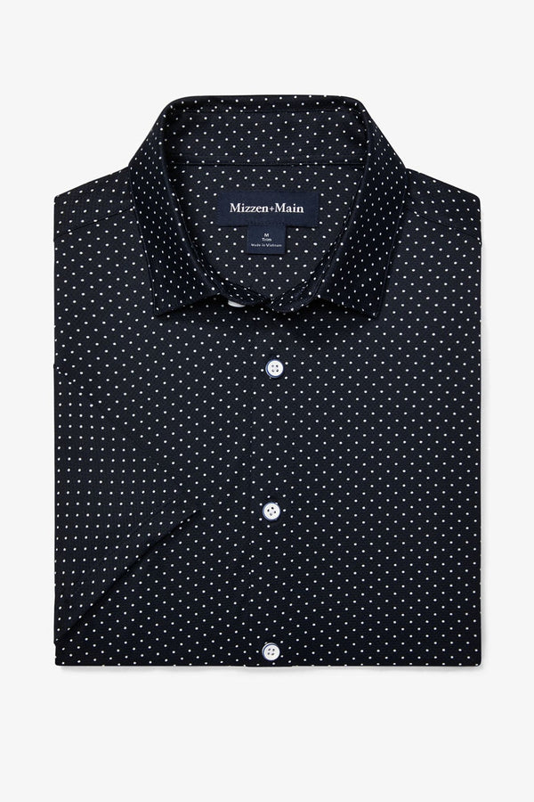 Mizzen + Main Navy Dot Print No-Tuck Classic Shirt