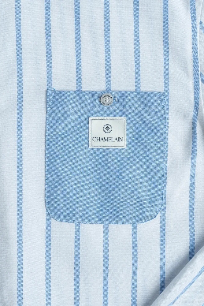 Wholesale,Champlain, Champlain White/Blue Stripe Pocket Shirt, White, Extra Large-46-TagXL