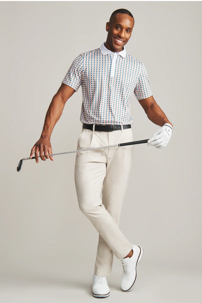 Wholesale,Rhone, Rhone White/Clay/Tidal Green Brushstroke Pattern UPF 50+ Polo, White, Medium-43-TagMLarge-46-TagLExtra Large-49-TagXLSmall-40-TagS