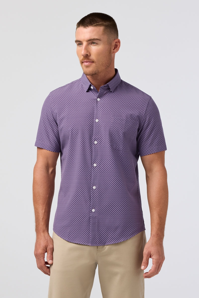 Wholesale,Mizzen + Main, Mizzen + Main Purple Palm Print Trim Shirt, Purple, Large-46-TagL