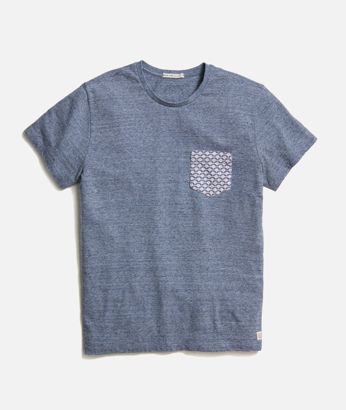 Wholesale,Marine Layer, Marine Layer Denim Nep Printed Pop Contrast Pocket Tee, Blue, Extra Extra Large-51-TagXXL