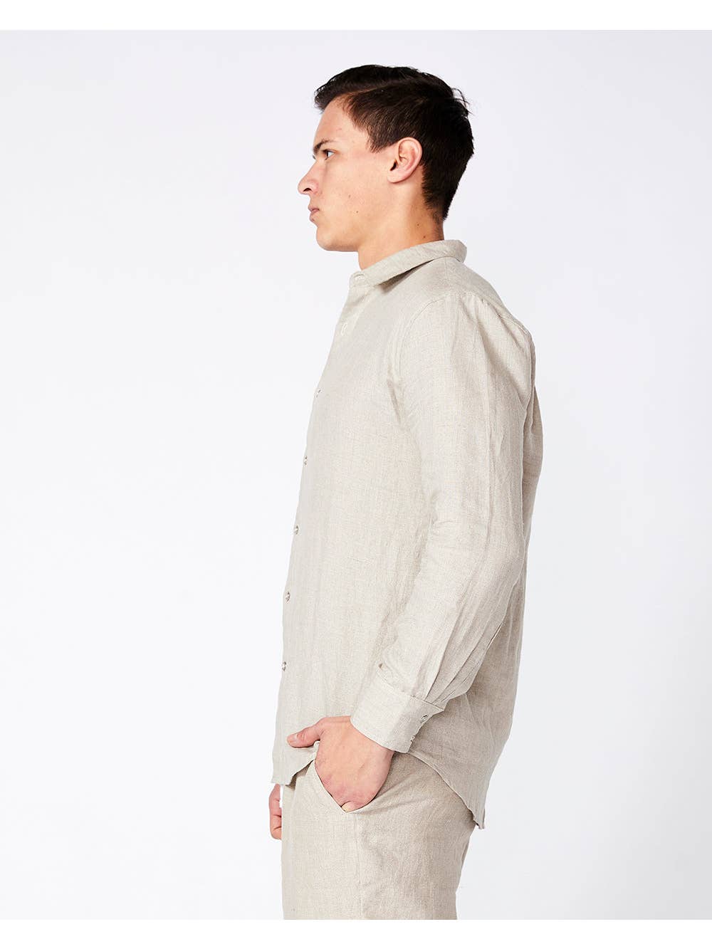 Faire,Merlino Street, Merlino Street Beige Linen Long Sleeve Shirt, Tan, Large-45-TagL